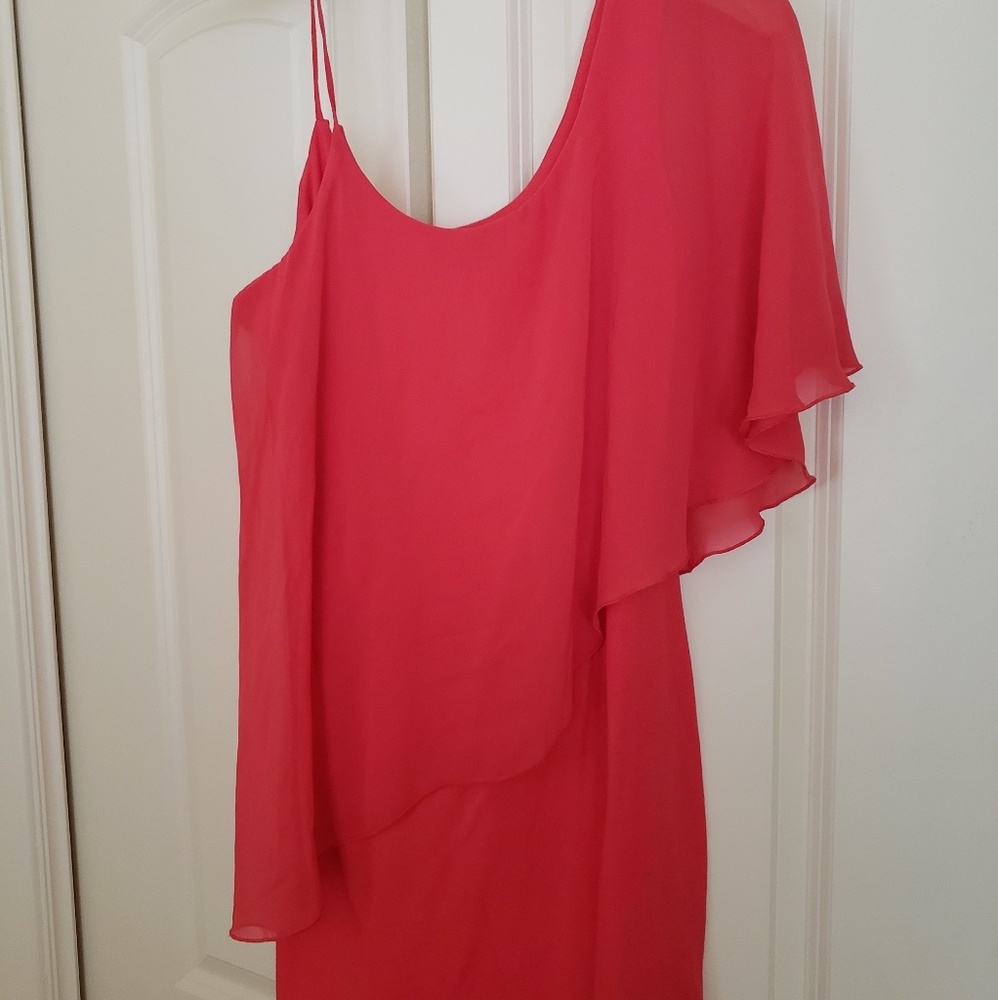Coral dress with one shoulder
